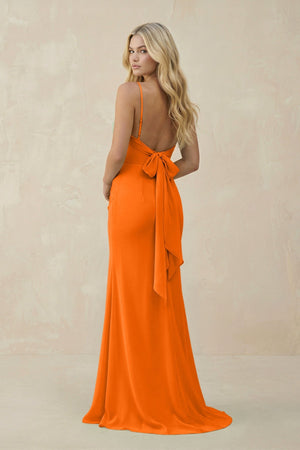 Cowl Neck Sheath Chiffon Bridesmaid Dress with Corset in Cinnamon - SHE IS ME Bridesmaid Dresses