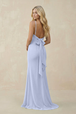 Cowl Neck Sheath Chiffon Bridesmaid Dress with Corset in Ice - SHE IS ME Bridesmaid Dresses
