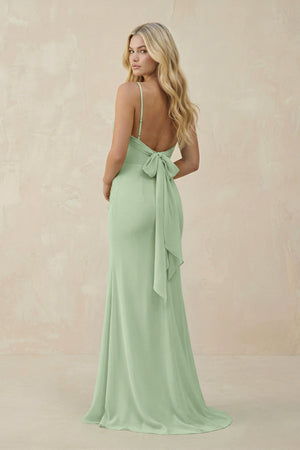 Cowl Neck Sheath Chiffon Bridesmaid Dress with Corset in Sage - SHE IS ME Bridesmaid Dresses
