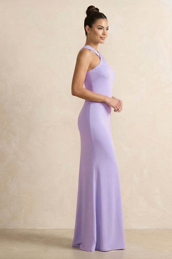 Crisscross Halter Sheath Chiffon Bridesmaid Dress with Bow in Lavender - SHE IS ME BRIDESMAID DRESSES