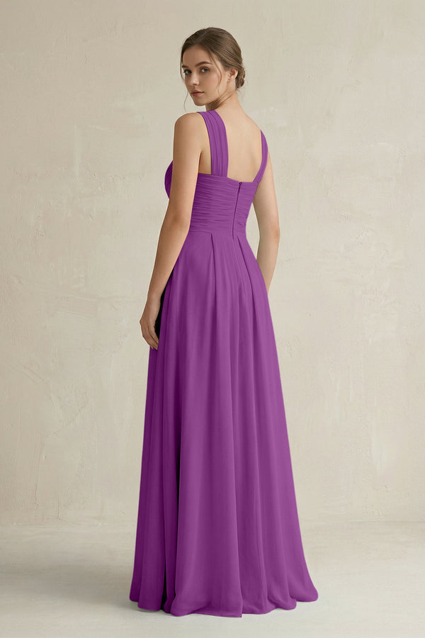 Cross Halter Chiffon A - Line Pleated Bridesmaid Dress in Amethyst - SHE IS ME Bridesmaid Dresses