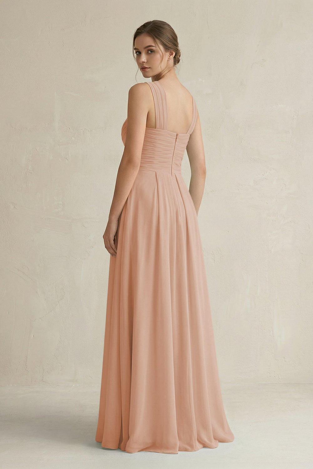 Cross Halter Chiffon A - Line Pleated Bridesmaid Dress in Champagne Rose - SHE IS ME Bridesmaid Dresses