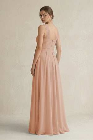 Cross Halter Chiffon A - Line Pleated Bridesmaid Dress in Champagne Rose - SHE IS ME Bridesmaid Dresses
