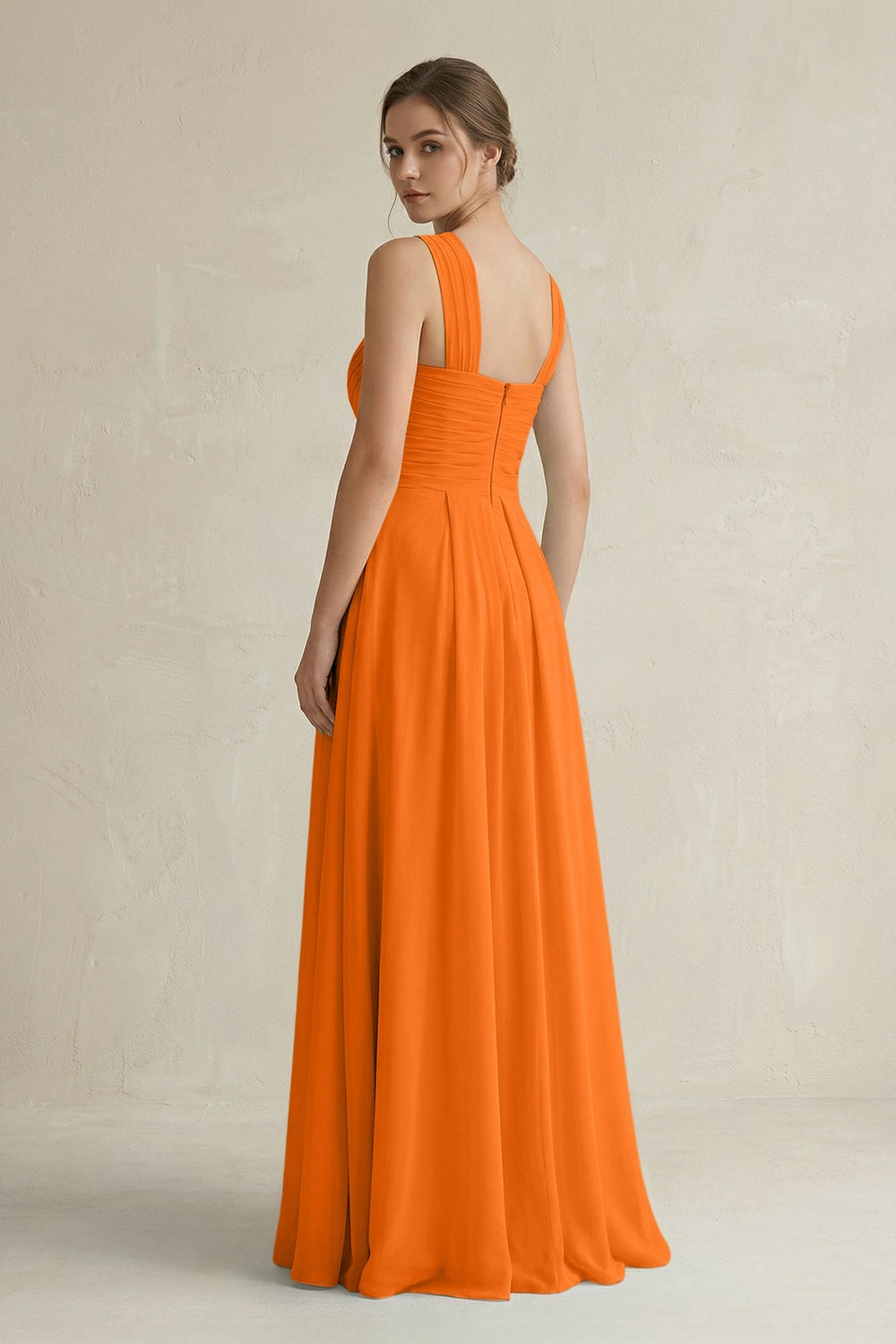 Cross Halter Chiffon A - Line Pleated Bridesmaid Dress in Cinnamon - SHE IS ME Bridesmaid Dresses