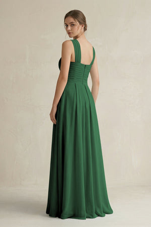 Cross Halter Chiffon A - Line Pleated Bridesmaid Dress in Dark Green - SHE IS ME Bridesmaid Dresses