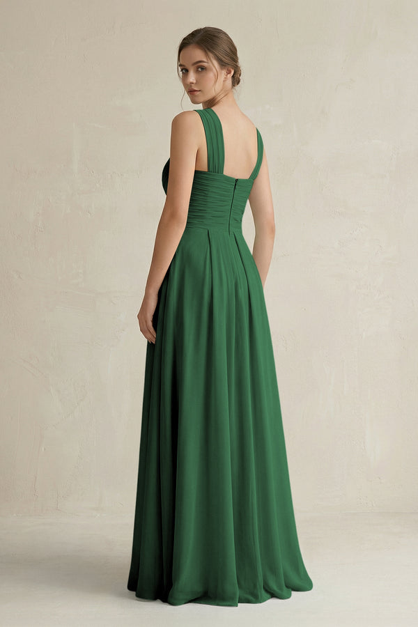 Cross Halter Chiffon A - Line Pleated Bridesmaid Dress in Dark Green - SHE IS ME Bridesmaid Dresses