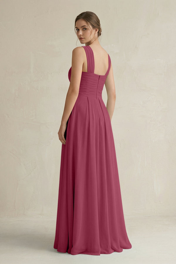 Cross Halter Chiffon A - Line Pleated Bridesmaid Dress in Desert Rose - SHE IS ME Bridesmaid Dresses