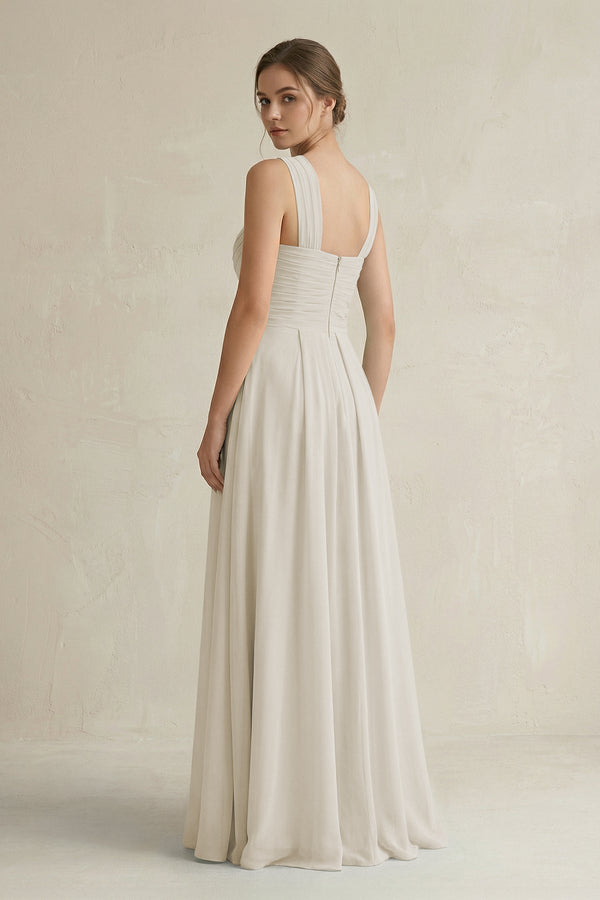 Cross Halter Chiffon A - Line Pleated Bridesmaid Dress in Dove Gray - SHE IS ME Bridesmaid Dresses