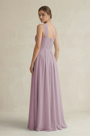 Cross Halter Chiffon A - Line Pleated Bridesmaid Dress in Dusk - SHE IS ME Bridesmaid Dresses