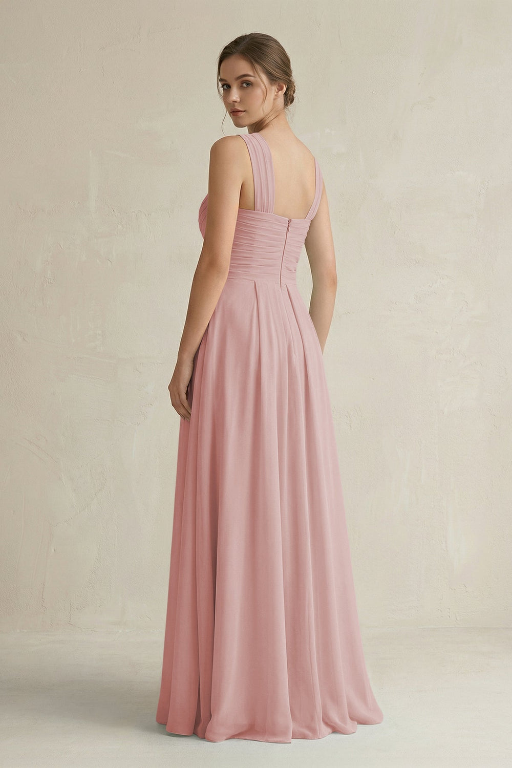 Cross Halter Chiffon A - Line Pleated Bridesmaid Dress in Dusty Rose - SHE IS ME Bridesmaid Dresses