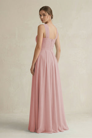 Cross Halter Chiffon A - Line Pleated Bridesmaid Dress in Dusty Rose - SHE IS ME Bridesmaid Dresses