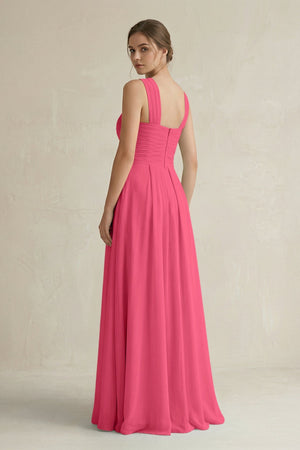 Cross Halter Chiffon A - Line Pleated Bridesmaid Dress in Fuchsia - SHE IS ME Bridesmaid Dresses