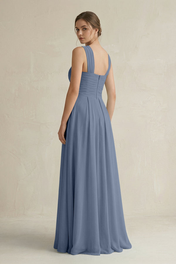 Cross Halter Chiffon A - Line Pleated Bridesmaid Dress in Neptune - SHE IS ME Bridesmaid Dresses