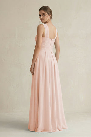 Cross Halter Chiffon A - Line Pleated Bridesmaid Dress in Pale Blush - SHE IS ME Bridesmaid Dresses