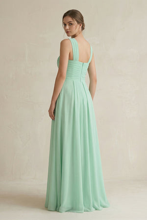 Cross Halter Chiffon A-Line Pleated Bridesmaid Dress in Pale Pistachio - SHE IS ME BRIDESMAID DRESSES