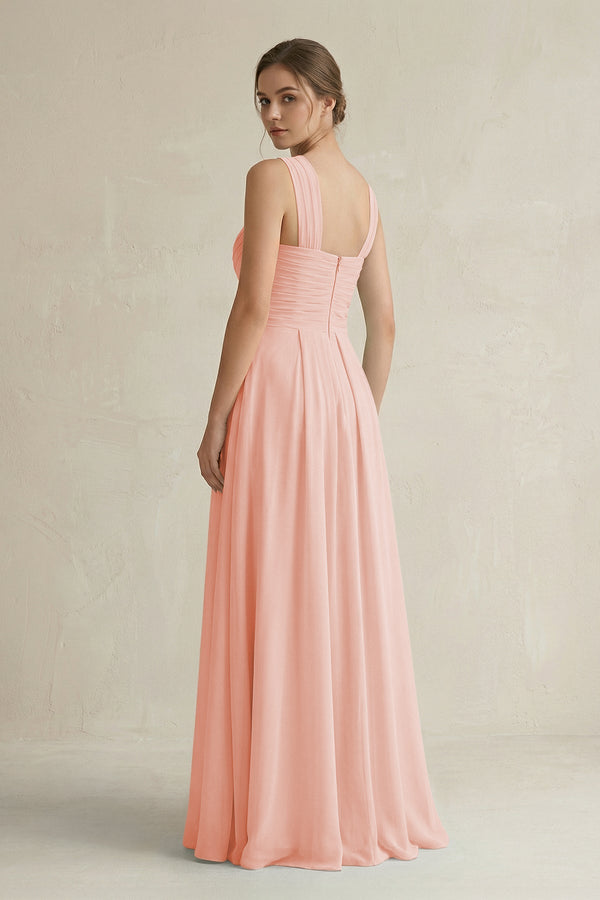 Cross Halter Chiffon A - Line Pleated Bridesmaid Dress in Rose Petal - SHE IS ME Bridesmaid Dresses