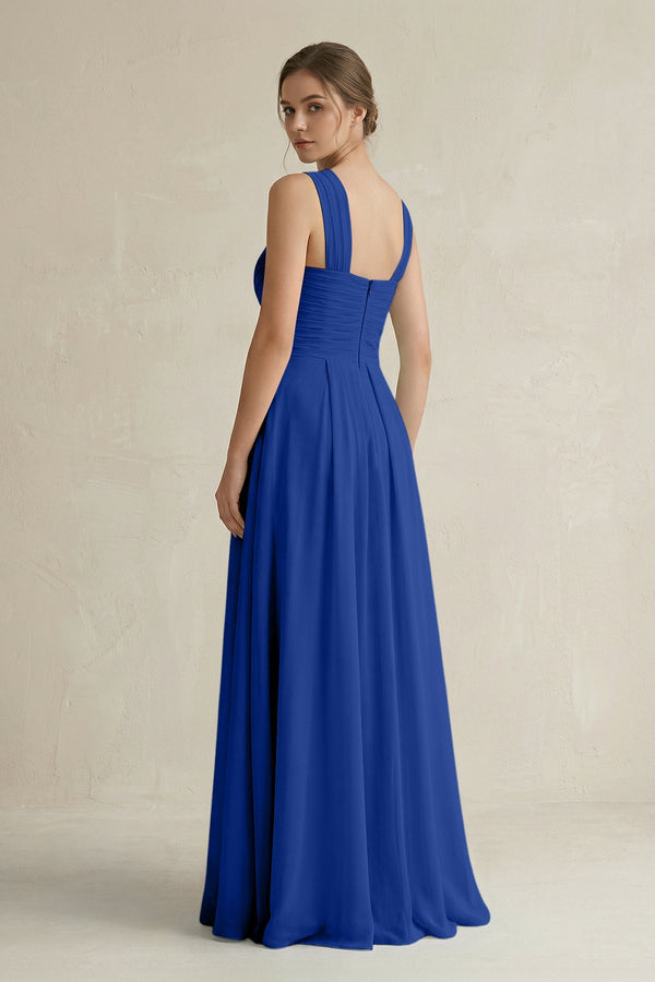 Cross Halter Chiffon A - Line Pleated Bridesmaid Dress in Royal Blue - SHE IS ME Bridesmaid Dresses