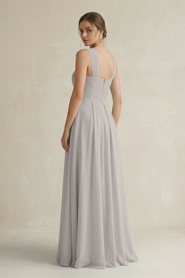 Cross Halter Chiffon A - Line Pleated Bridesmaid Dress in Silver - SHE IS ME Bridesmaid Dresses