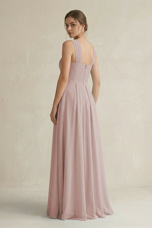 Cross Halter Chiffon A - Line Pleated Bridesmaid Dress in Toffee - SHE IS ME Bridesmaid Dresses
