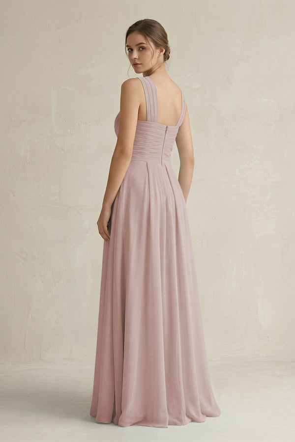 Cross Halter Chiffon A - Line Pleated Bridesmaid Dress in Toffee - SHE IS ME Bridesmaid Dresses