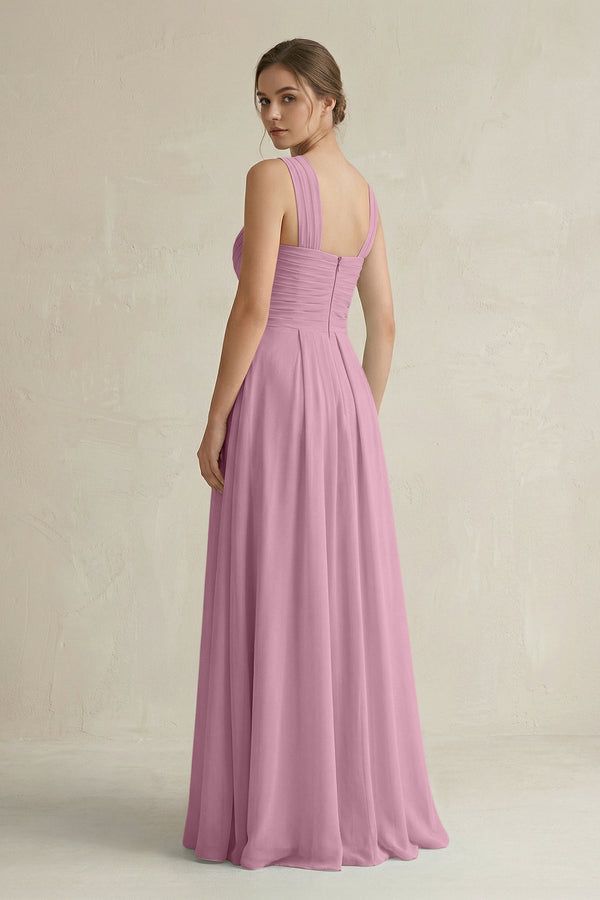 Cross Halter Chiffon A - Line Pleated Bridesmaid Dress in Vintage Mauve - SHE IS ME Bridesmaid Dresses
