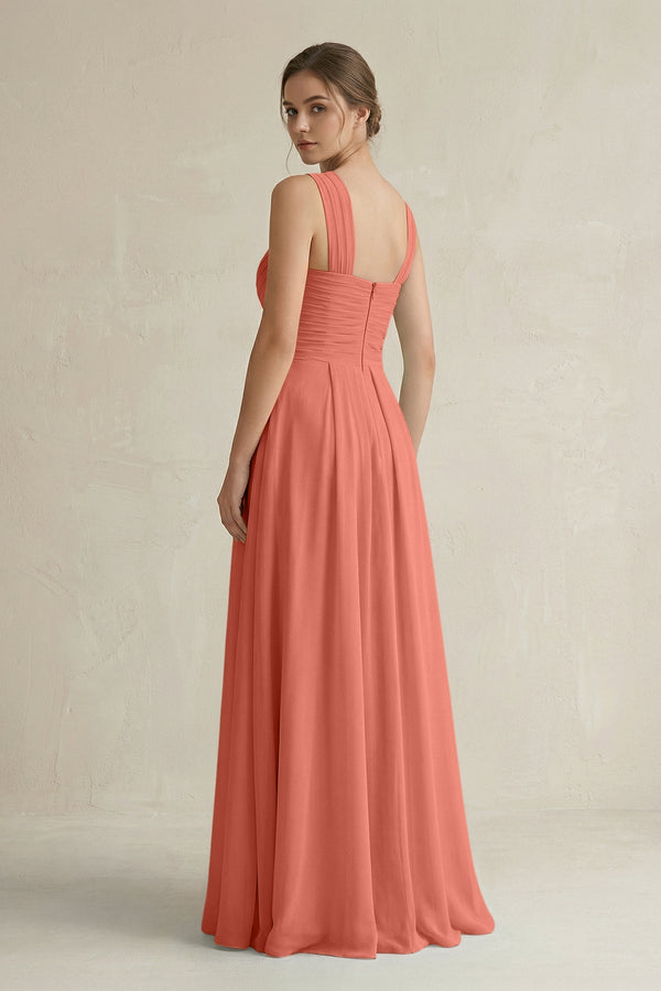 Cross Halter Chiffon A - Line Pleated Bridesmaid Dress in Wild Rose - SHE IS ME Bridesmaid Dresses