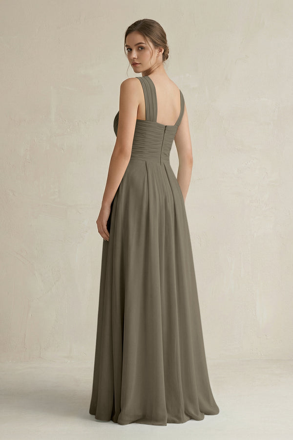 Cross Halter Chiffon A - Line Pleated Bridesmaid Dress in Willow Green - SHE IS ME Bridesmaid Dresses