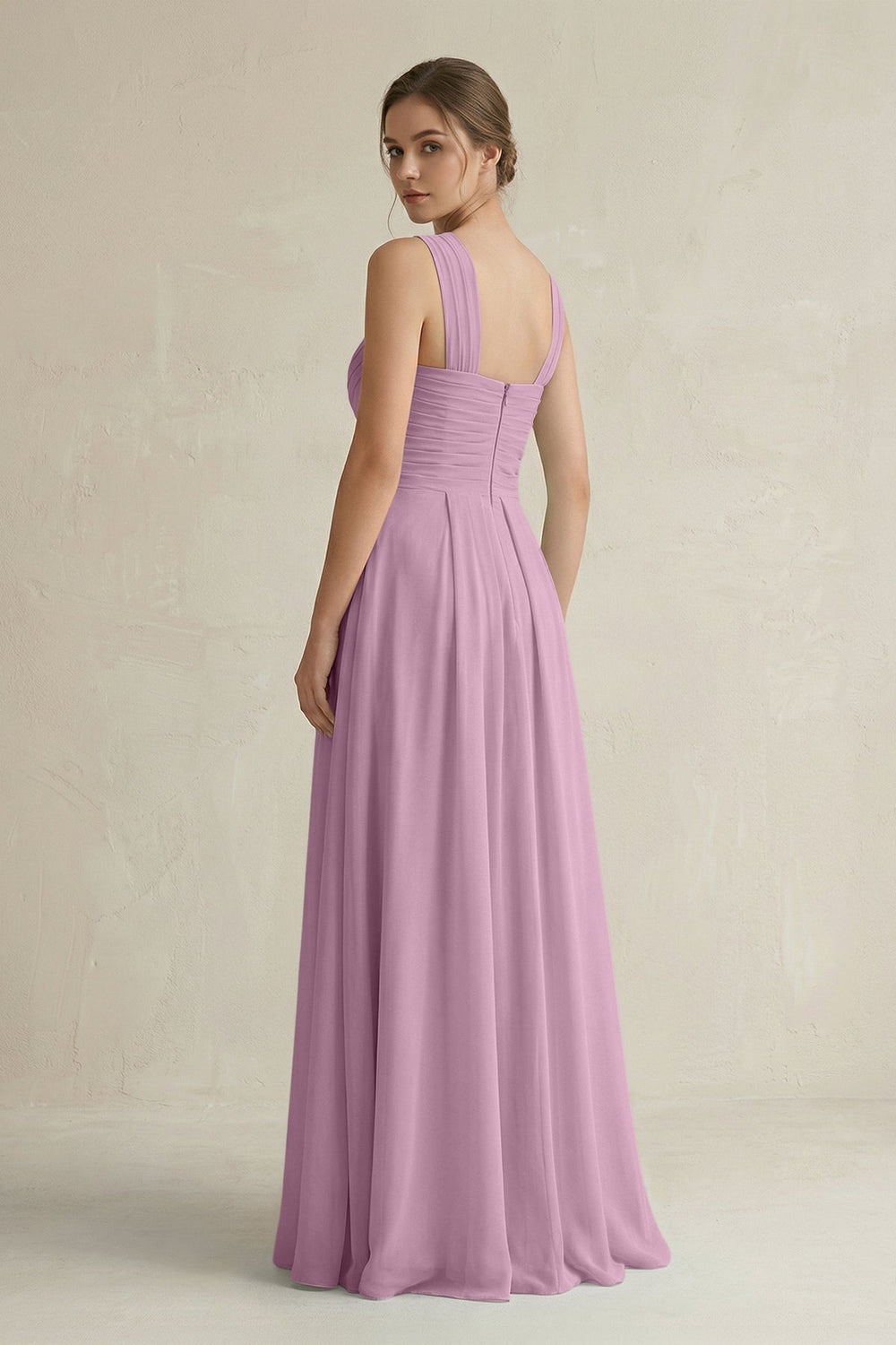 Cross Halter Chiffon A - Line Pleated Bridesmaid Dress in Wisteria - SHE IS ME Bridesmaid Dresses