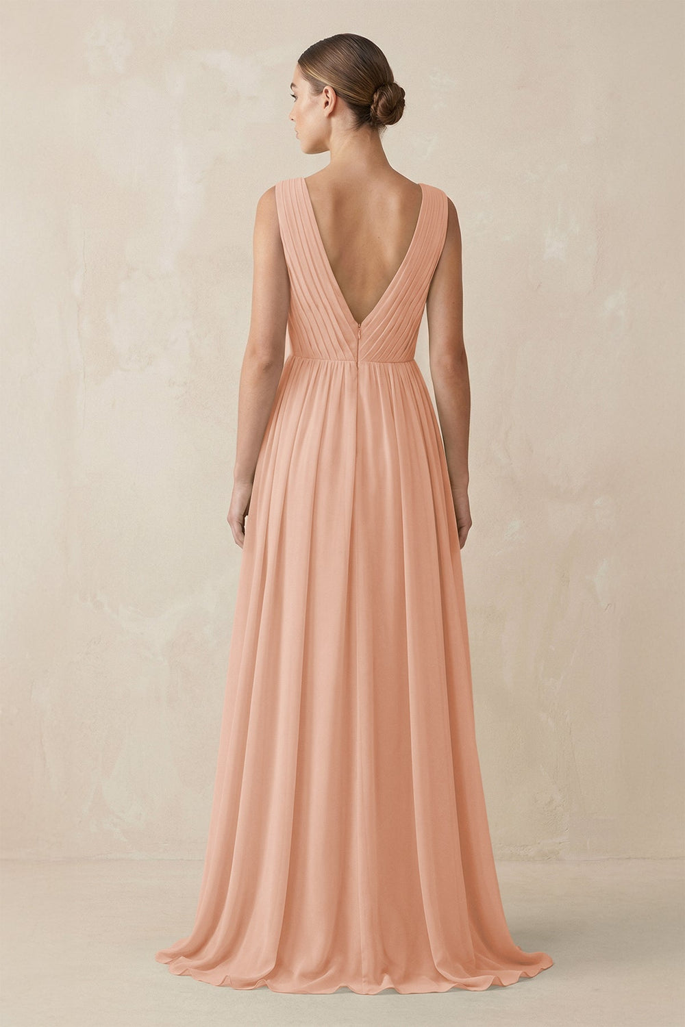 Deep V - Neck Pleated A - Line Chiffon Bridesmaid Dress in English Rose - SHE IS ME Bridesmaid Dresses