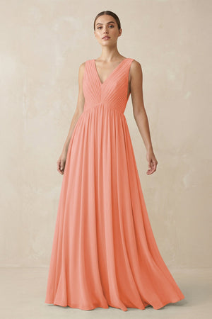 Deep V - Neck Pleated A - Line Chiffon Bridesmaid Dress in Rosette - SHE IS ME Bridesmaid Dresses