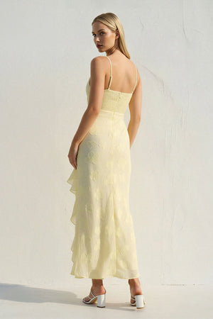 Floral Ruffled Midi Dress in Yellow - SHE IS ME
