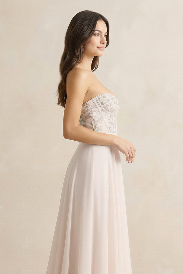 Floral Sweetheart Corset A - Line Chiffon Bridesmaid Dress - SHE IS ME Bridesmaid Dresses