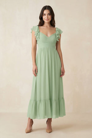 Flutter Sleeve Sweetheart A-Line Chiffon Bridesmaid Dress in Sage - SHE IS ME BRIDESMAID DRESSES