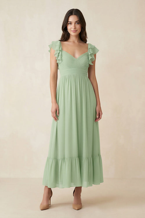 Flutter Sleeve Sweetheart A-Line Chiffon Bridesmaid Dress in Sage - SHE IS ME BRIDESMAID DRESSES