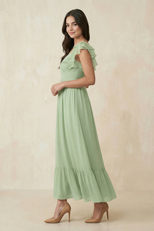 Flutter Sleeve Sweetheart A-Line Chiffon Bridesmaid Dress in Sage - SHE IS ME BRIDESMAID DRESSES