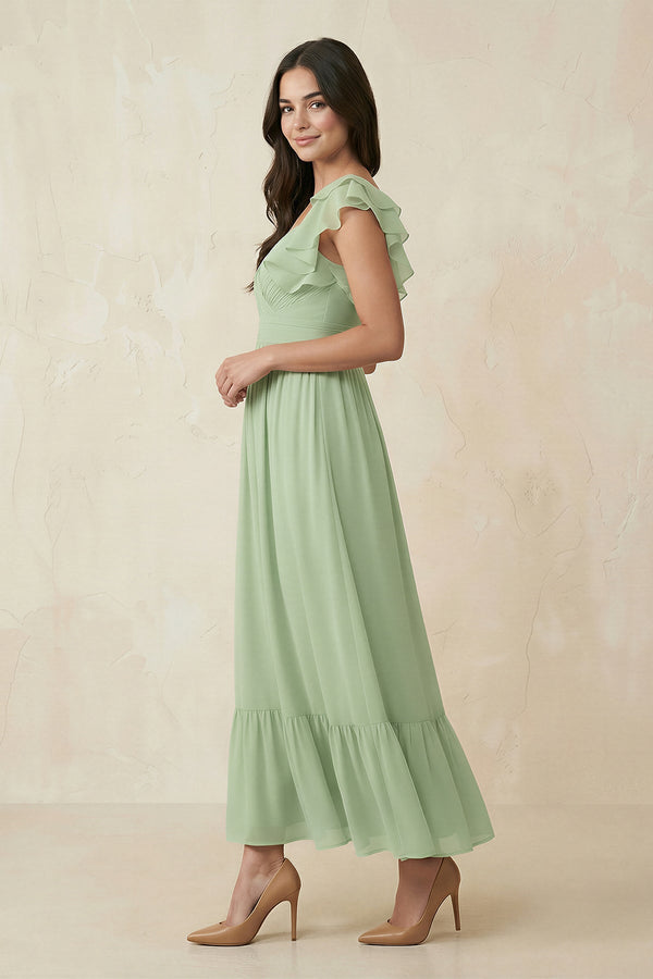 Flutter Sleeve Sweetheart A-Line Chiffon Bridesmaid Dress in Sage - SHE IS ME BRIDESMAID DRESSES