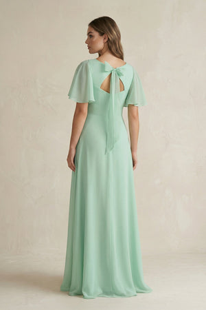 Flutter Sleeve V - Neck A - Line Chiffon Bridesmaid Dress - SHE IS ME Bridesmaid Dresses