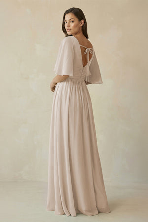 Half Sleeve V - Neck A - Line Chiffon Bridesmaid Gown in Frost - SHE IS ME Bridesmaid Dresses