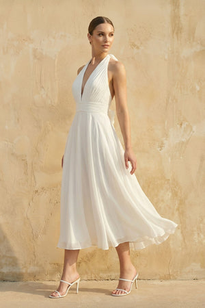 Halter A Line Chiffon Wedding Dress in White - SHE IS ME Wedding Dresses