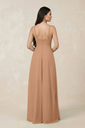 Halter Chiffon A - Line Bridesmaid Dress With Slit in Bronzer - SHE IS ME Bridesmaid Dresses