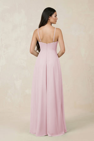Halter Chiffon A - Line Bridesmaid Dress With Slit in Candy Pink - SHE IS ME Bridesmaid Dresses