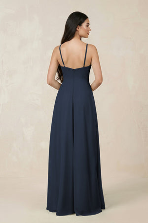 Halter Chiffon A - Line Bridesmaid Dress With Slit in Dark Navy - SHE IS ME Bridesmaid Dresses