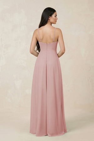 Halter Chiffon A - Line Bridesmaid Dress With Slit in Dusty Rose - SHE IS ME Bridesmaid Dresses