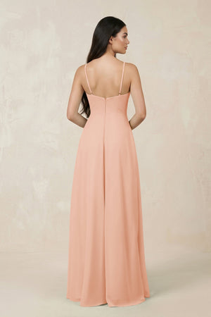 Halter Chiffon A - Line Bridesmaid Dress With Slit in English Rose - SHE IS ME Bridesmaid Dresses