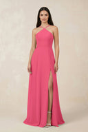 Halter Chiffon A - Line Bridesmaid Dress With Slit in Fuchsia - SHE IS ME Bridesmaid Dresses