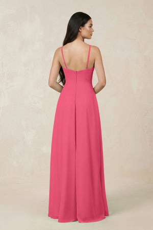 Halter Chiffon A - Line Bridesmaid Dress With Slit in Fuchsia - SHE IS ME Bridesmaid Dresses