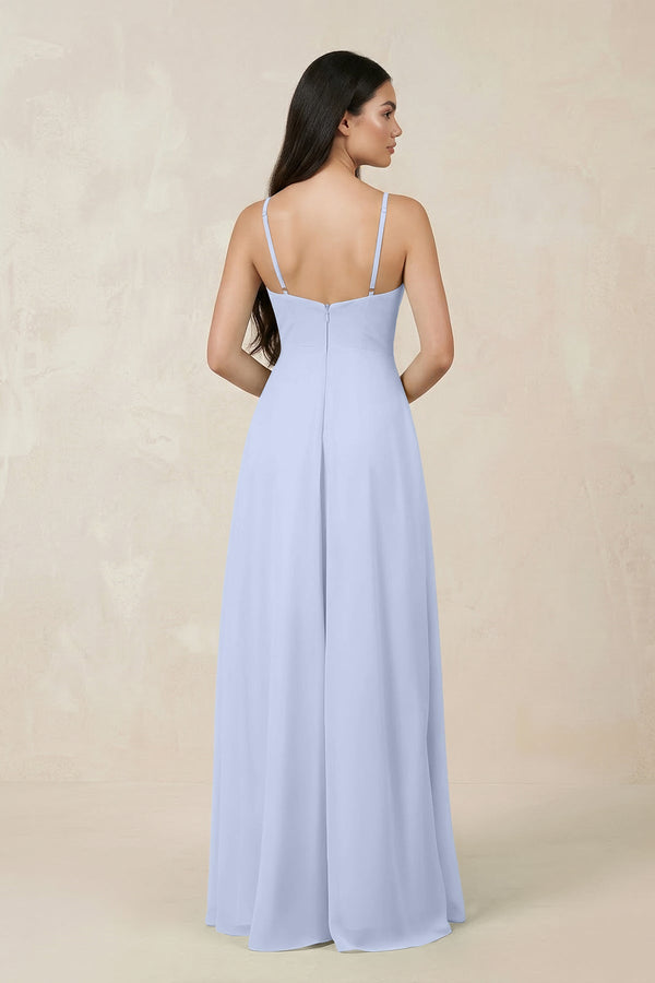 Halter Chiffon A - Line Bridesmaid Dress With Slit in Ice - SHE IS ME Bridesmaid Dresses