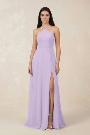 Halter Chiffon A - Line Bridesmaid Dress With Slit in Lavender - SHE IS ME Bridesmaid Dresses