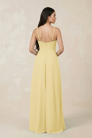 Halter Chiffon A - Line Bridesmaid Dress With Slit in Pastel Yellow - SHE IS ME Bridesmaid Dresses
