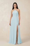 Halter Chiffon A - Line Bridesmaid Dress With Slit in Sky Blue - SHE IS ME Bridesmaid Dresses